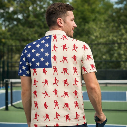 Patriotic Pickleball Polo Shirt American Flag Pickleball Shirt USA Pickleball Performance Polo