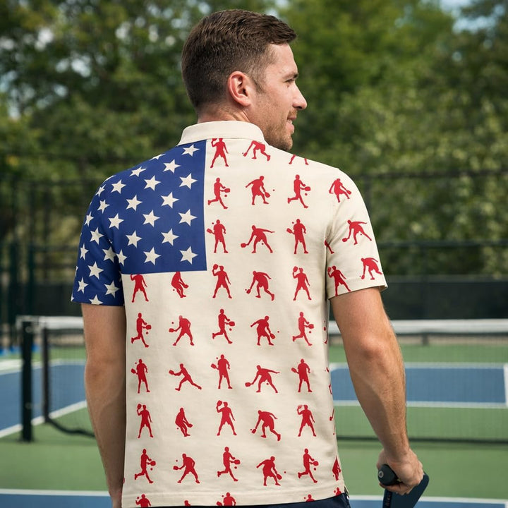 Patriotic Pickleball Polo Shirt American Flag Pickleball Shirt USA Pickleball Performance Polo
