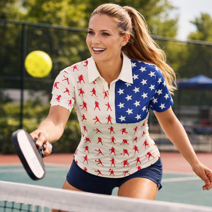 Patriotic Pickleball Polo Shirt American Flag Pickleball Shirt USA Pickleball Performance Polo