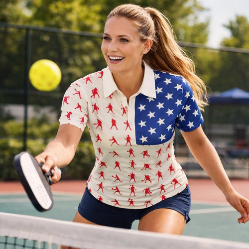 Patriotic Pickleball Polo Shirt American Flag Pickleball Shirt USA Pickleball Performance Polo