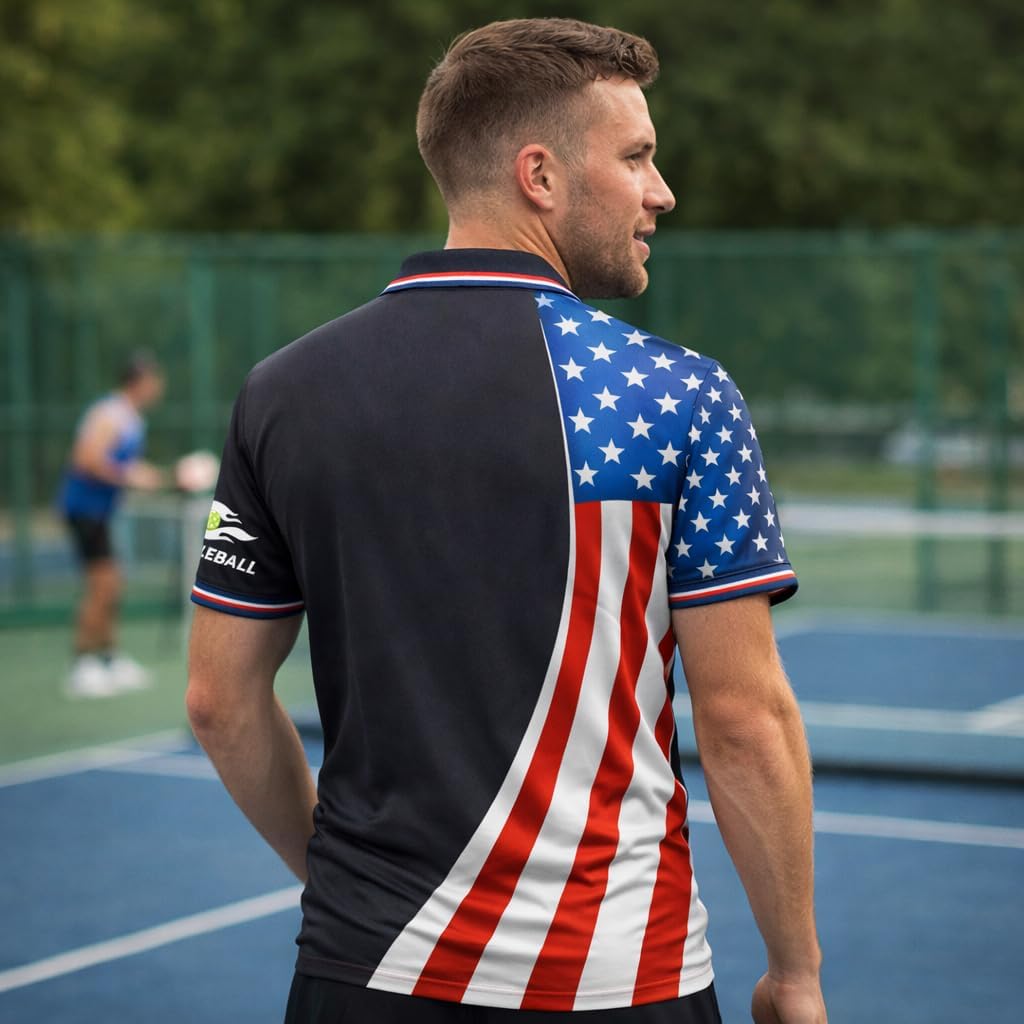 Patriotic Pickleball Polo Shirt Custom Name USA Flag Funny Pickle Character Performance Golf Style Shirt