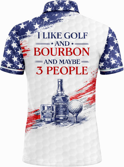 Patriotic Skull Golfer Polo Shirt Funny Golf and Bourbon Shirt American Flag Golf Polo