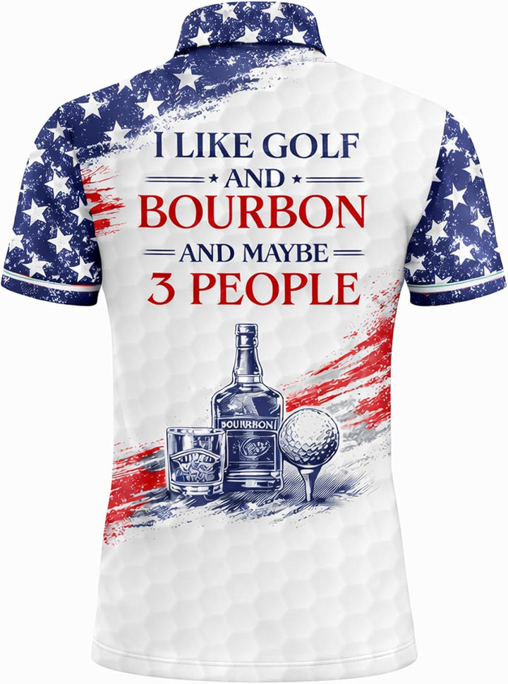 Patriotic Skull Golfer Polo Shirt Funny Golf and Bourbon Shirt American Flag Golf Polo
