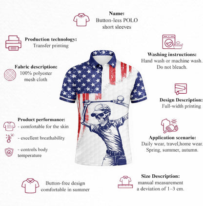 Patriotic Skull Golfer Polo Shirt Funny Golf and Bourbon Shirt American Flag Golf Polo