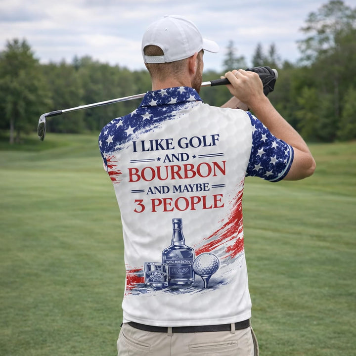 Patriotic Skull Golfer Polo Shirt Funny Golf and Bourbon Shirt American Flag Golf Polo