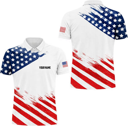 Patriotic USA Polo Shirt Custom Name American Flag Golf Shirt Men Performance Polo Independence Day Shirt