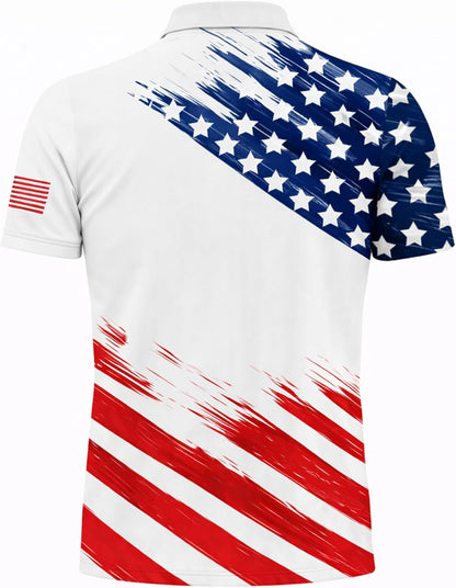 Patriotic USA Polo Shirt Custom Name American Flag Golf Shirt Men Performance Polo Independence Day Shirt