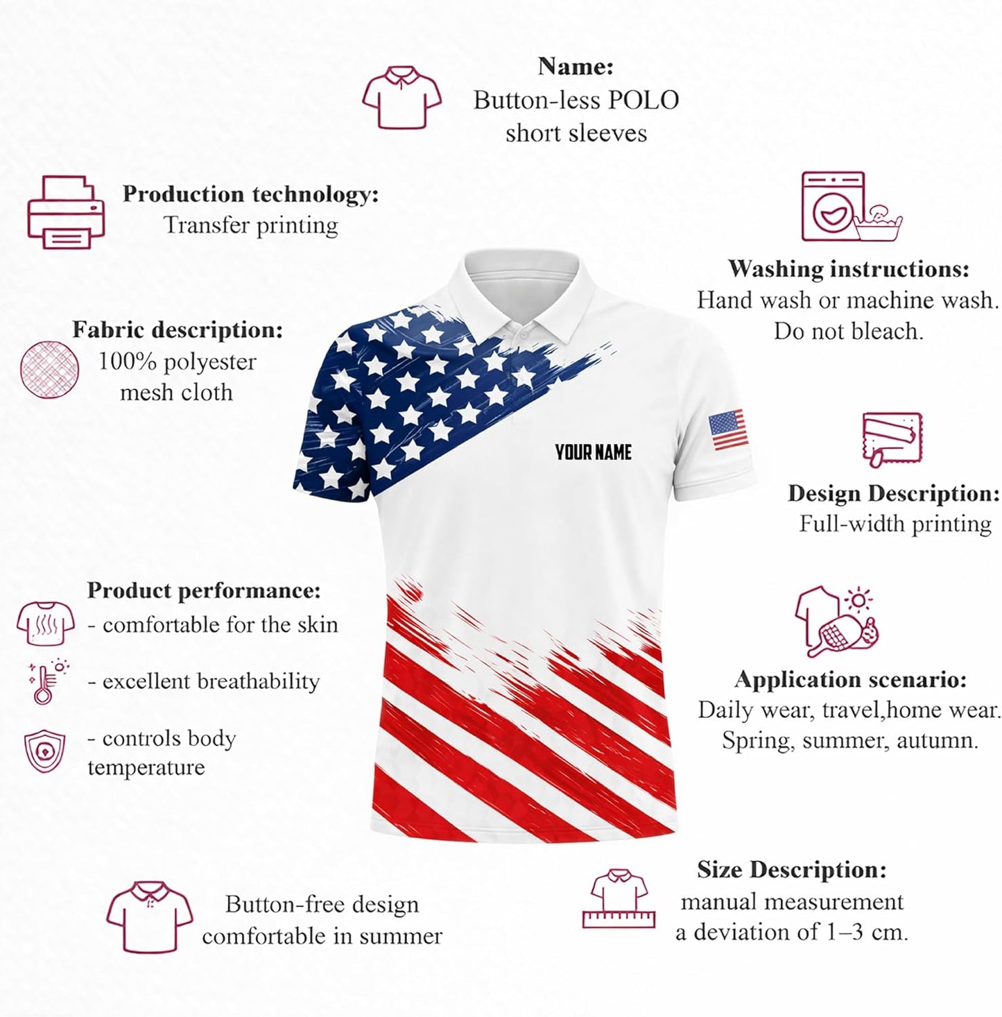 Patriotic USA Polo Shirt Custom Name American Flag Golf Shirt Men Performance Polo Independence Day Shirt
