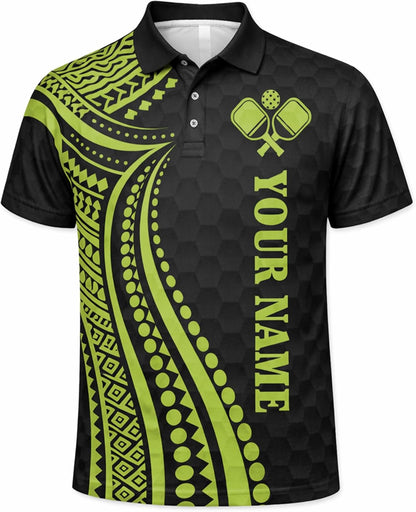 Personalized Pickleball Polo Shirt Custom Name Team Shirt Black Green Performance Polo