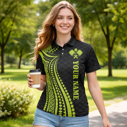 Personalized Pickleball Polo Shirt Custom Name Team Shirt Black Green Performance Polo
