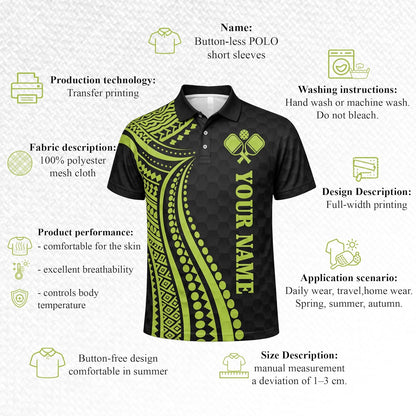 Personalized Pickleball Polo Shirt Custom Name Team Shirt Black Green Performance Polo