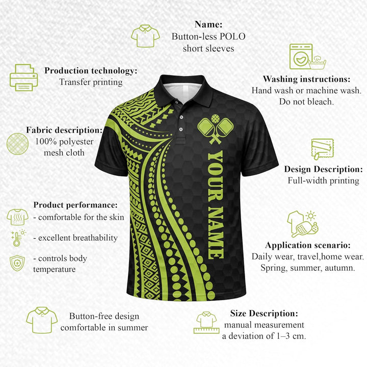 Personalized Pickleball Polo Shirt Custom Name Team Shirt Black Green Performance Polo