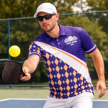 Pickleball All Day Long Custom Name Pickleball Polo Shirt Argyle Performance Pickleball Shirt Black