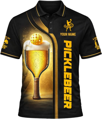 Pickleball Beer Polo Shirt Custom Name 3D All Over Print