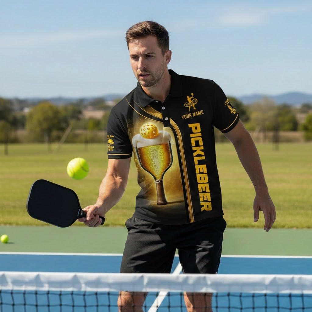 Pickleball Beer Polo Shirt Custom Name 3D All Over Print
