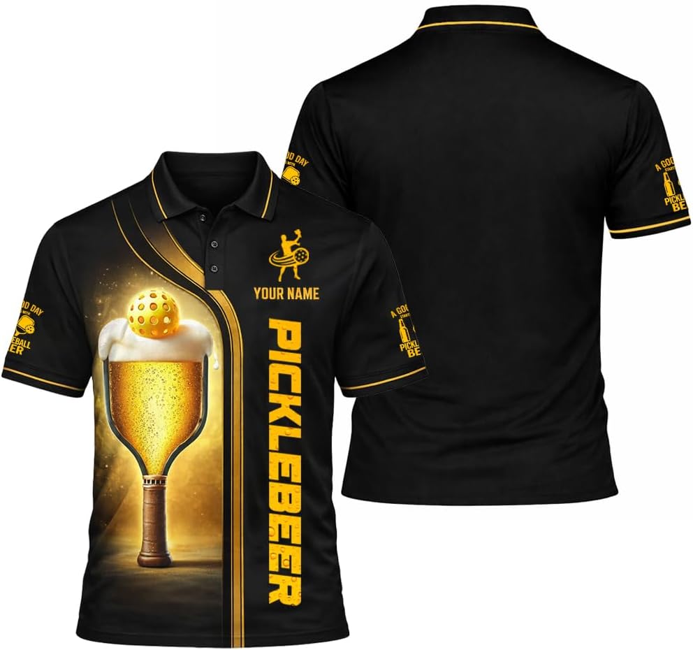 Pickleball Beer Polo Shirt Custom Name 3D All Over Print