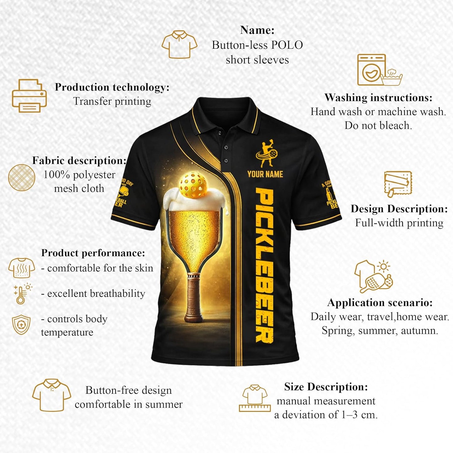 Pickleball Beer Polo Shirt Custom Name 3D All Over Print