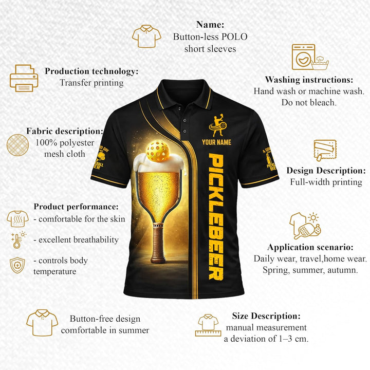 Pickleball Beer Polo Shirt Custom Name 3D All Over Print