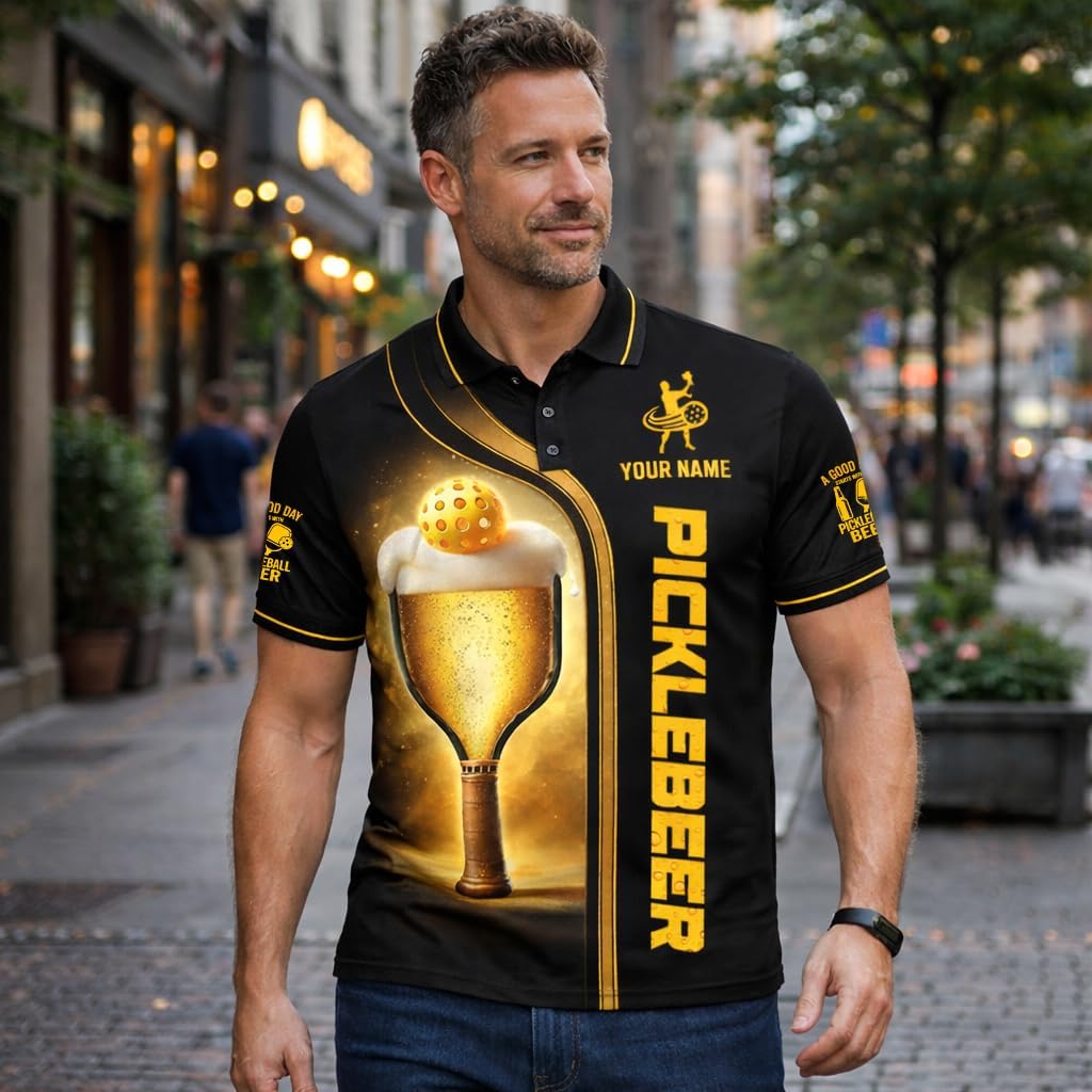 Pickleball Beer Polo Shirt Custom Name 3D All Over Print