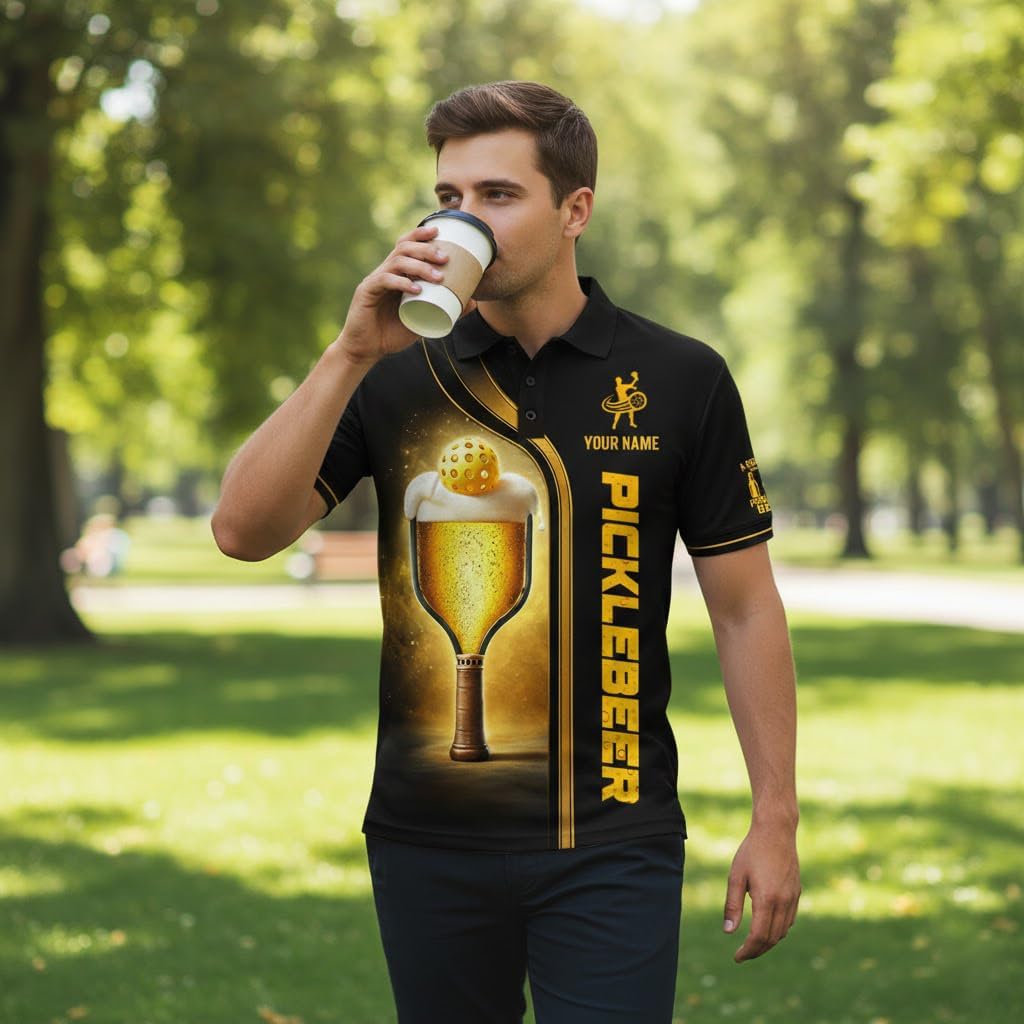 Pickleball Beer Polo Shirt Custom Name 3D All Over Print