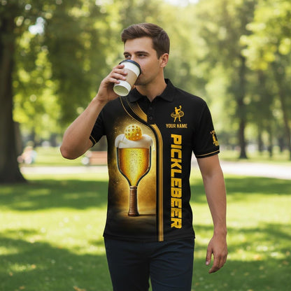 Pickleball Beer Polo Shirt Custom Name 3D All Over Print