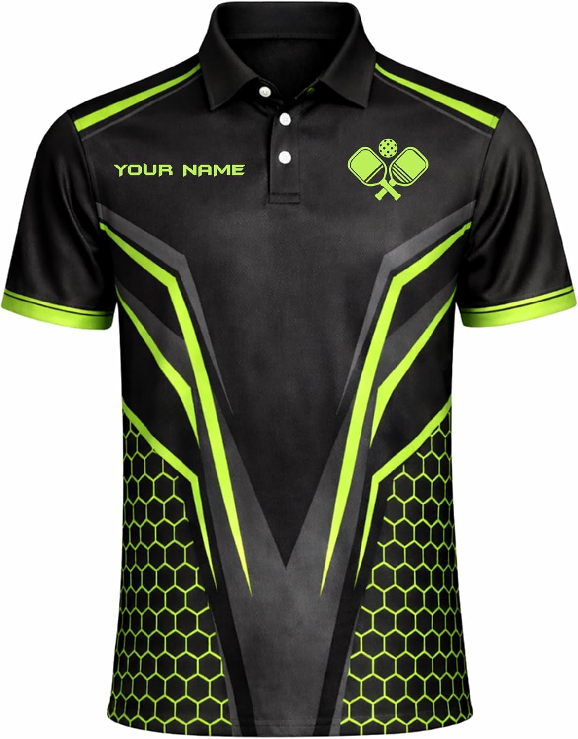 Pickleball Custom Name Polo Shirt Black Neon Green Performance Pickleball Shirt for Men Women