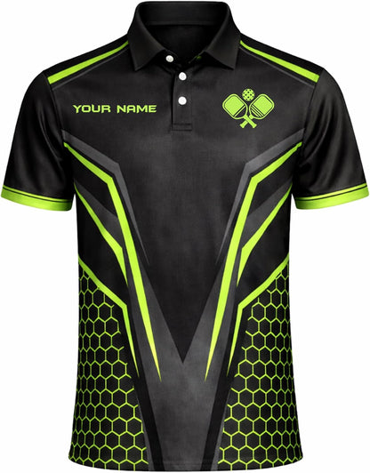 Pickleball Custom Name Polo Shirt Black Neon Green Performance Pickleball Shirt for Men Women