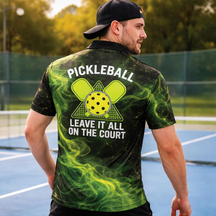 Pickleball Polo Shirt Custom Name Leave It All On The Court Performance Sport Shirt Black