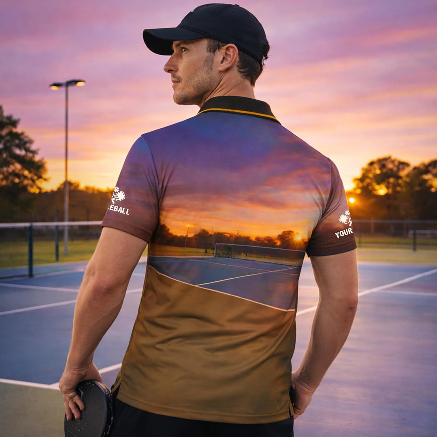 Pickleball and Beer Polo Shirt Funny Pickleball Sunset Court Performance Shirt