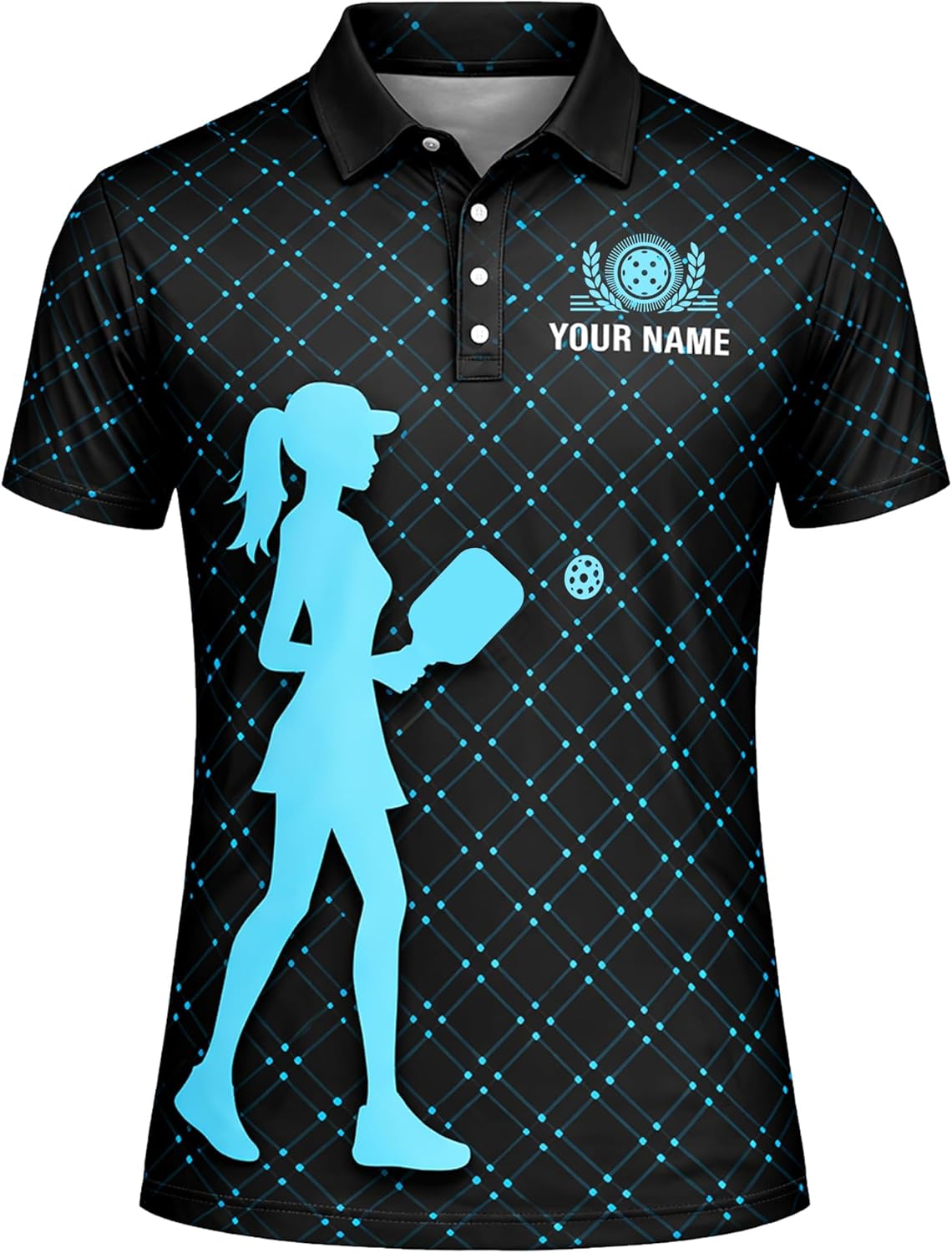 Queen of the Pickleball Court Women Pickleball Polo Shirt Custom Name Performance Pickleball Shirt Black
