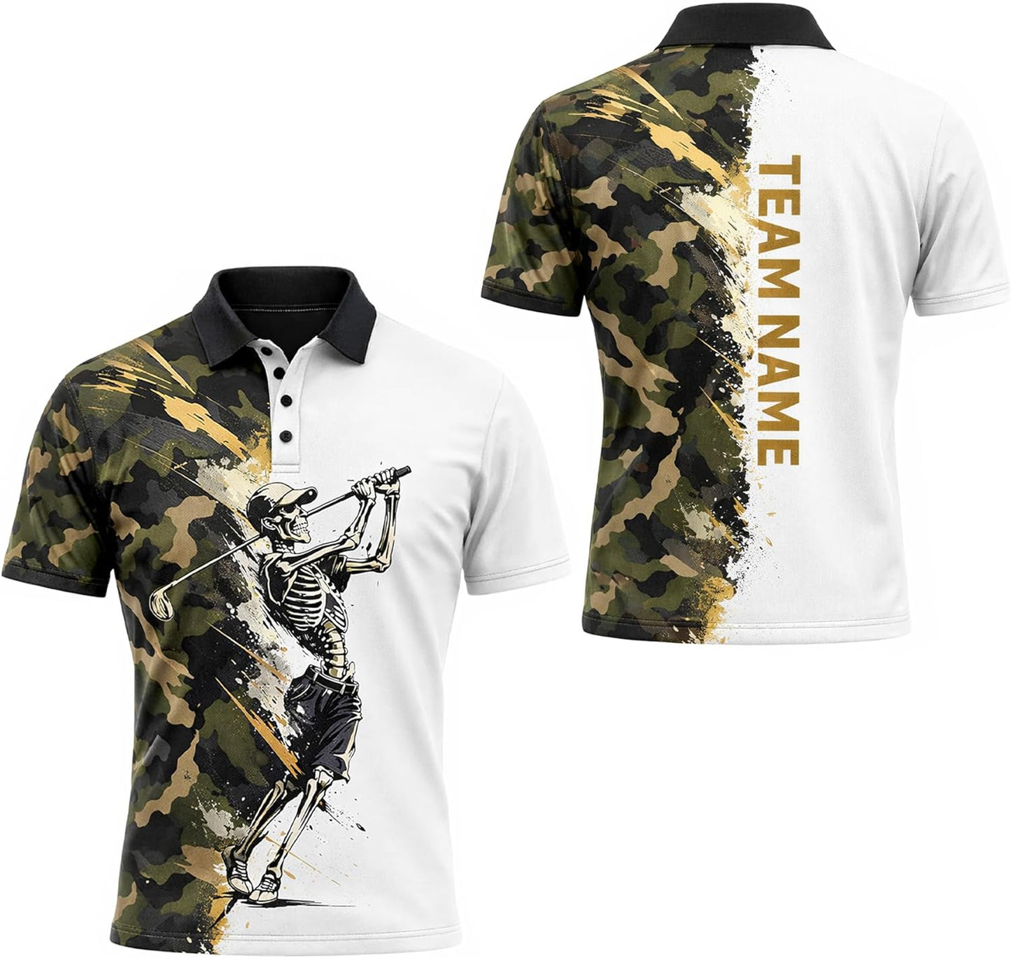 Skeleton Golf Polo Shirt Camo Military Golf Performance Polo Custom Team Name Golf Shirt