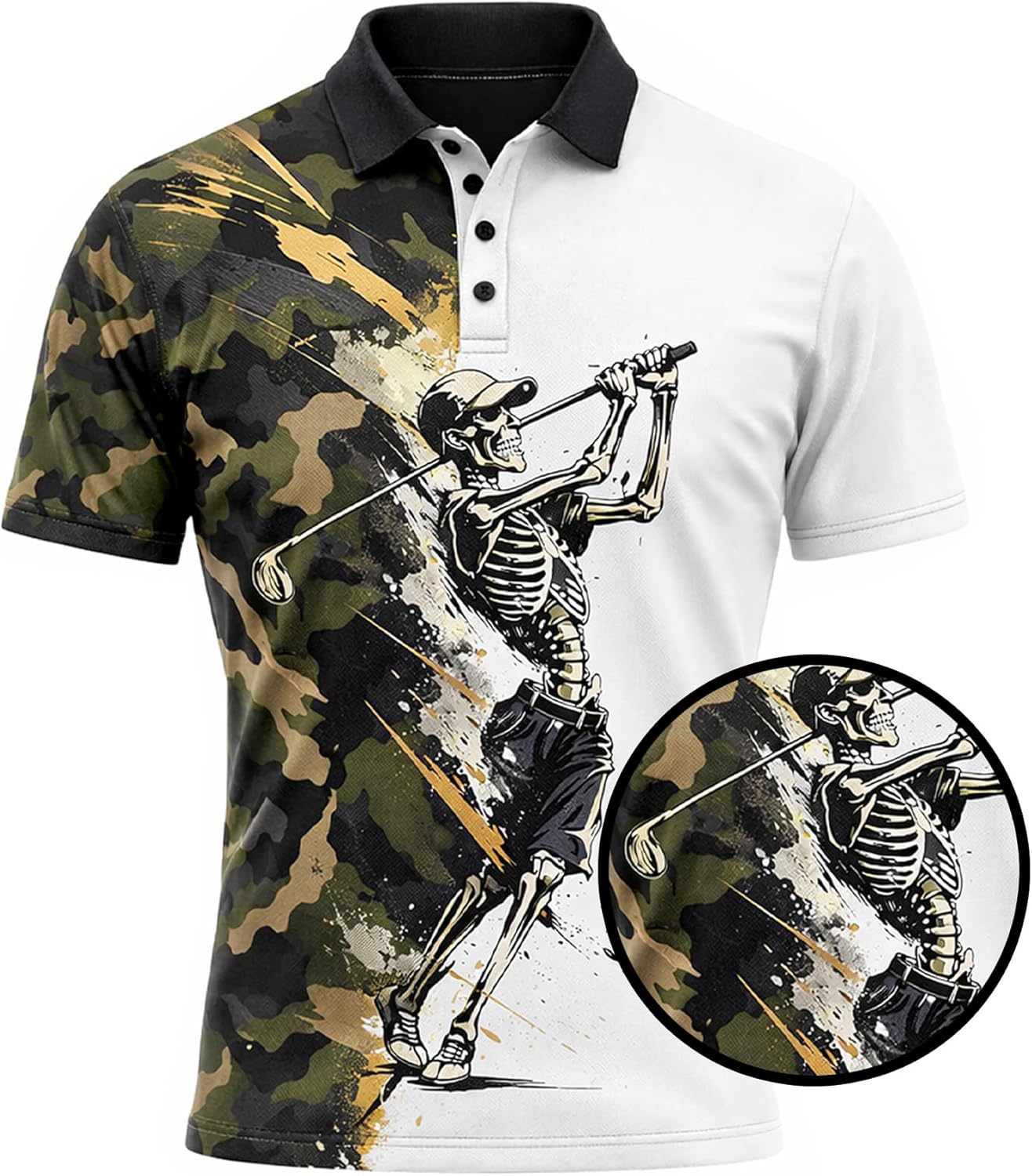 Skeleton Golf Polo Shirt Camo Military Golf Performance Polo Custom Team Name Golf Shirt
