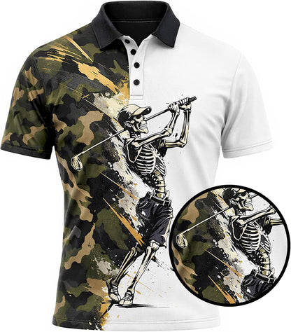 Skeleton Golf Polo Shirt Camo Military Golf Performance Polo Custom Team Name Golf Shirt