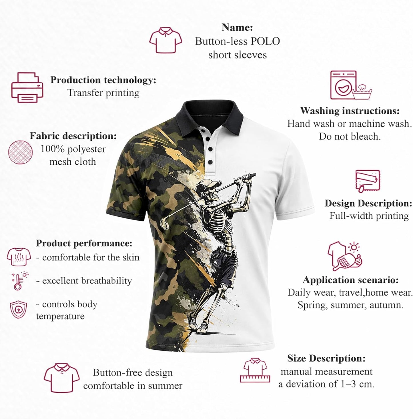 Skeleton Golf Polo Shirt Camo Military Golf Performance Polo Custom Team Name Golf Shirt
