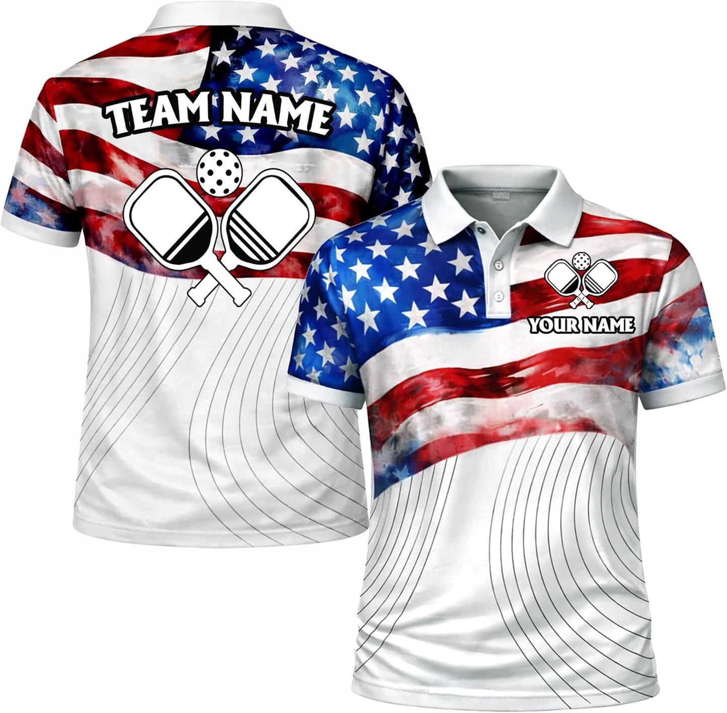 USA Flag Pickleball Polo Shirt Custom Name Team Pickleball Shirt Patriotic American Flag Pickleball Polo