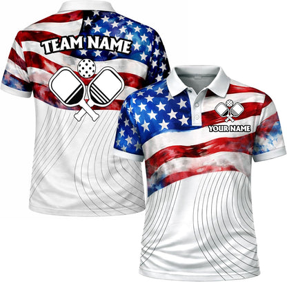 USA Flag Pickleball Polo Shirt Custom Name Team Pickleball Shirt Patriotic American Flag Pickleball Polo