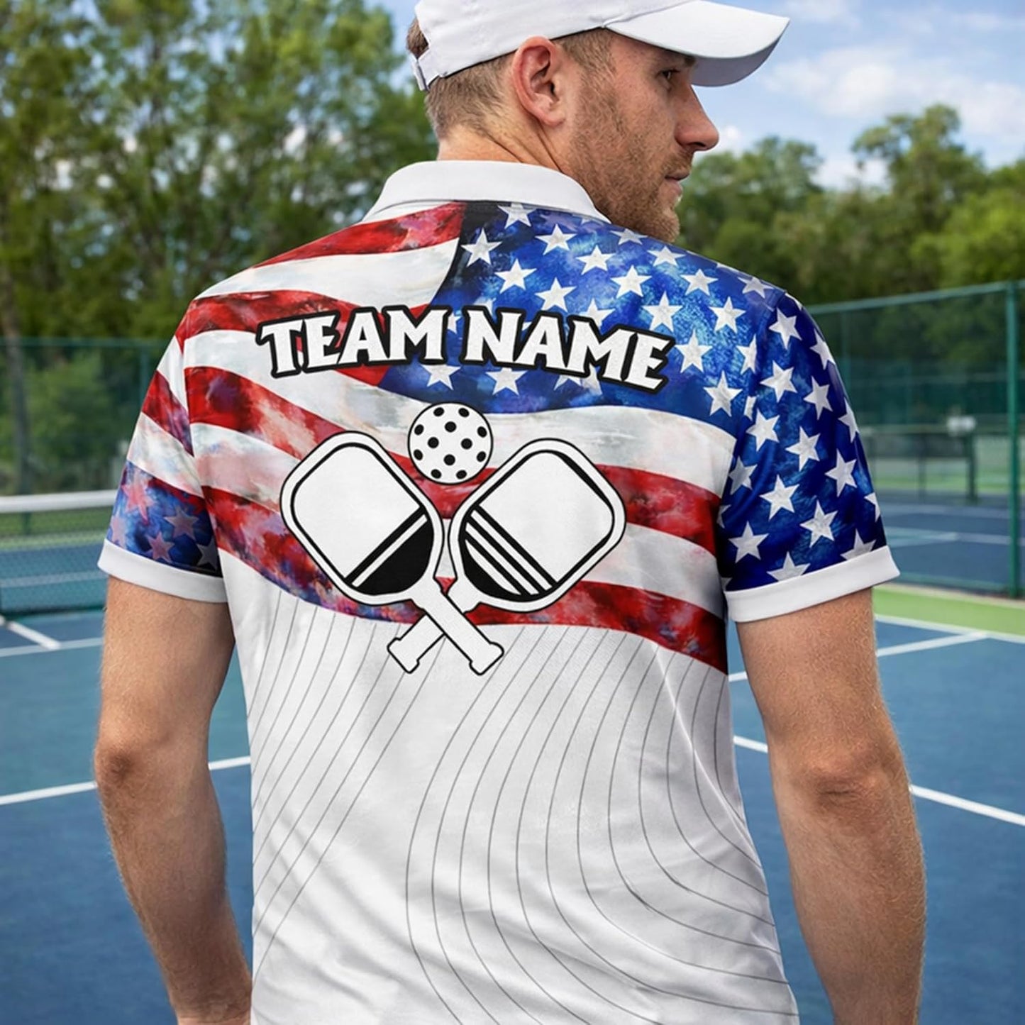 USA Flag Pickleball Polo Shirt Custom Name Team Pickleball Shirt Patriotic American Flag Pickleball Polo