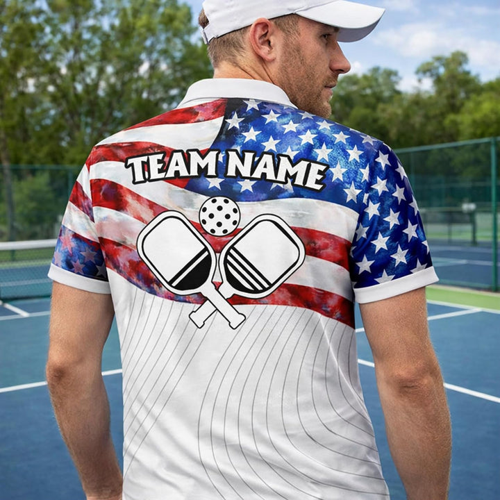 USA Flag Pickleball Polo Shirt Custom Name Team Pickleball Shirt Patriotic American Flag Pickleball Polo
