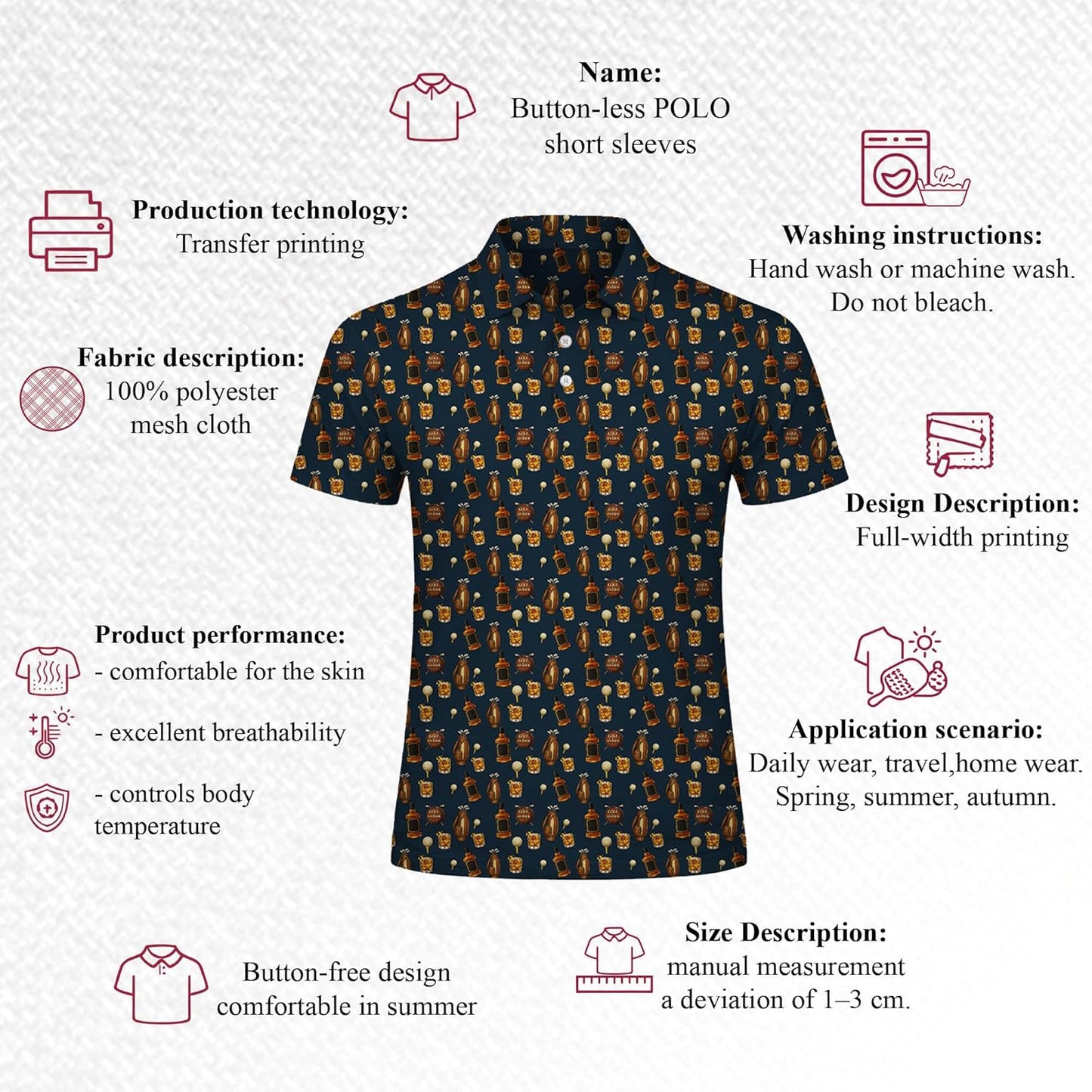 Whiskey Golf Pattern Polo Shirt for Men Women