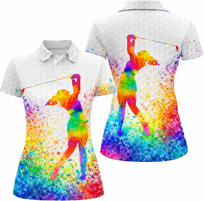 Women Golf Polo Shirt Colorful Splash Golfer Swing Performance Polo Shirt Breathable Athletic Golf Shirt