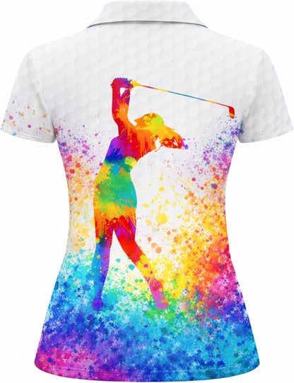 Women Golf Polo Shirt Colorful Splash Golfer Swing Performance Polo Shirt Breathable Athletic Golf Shirt