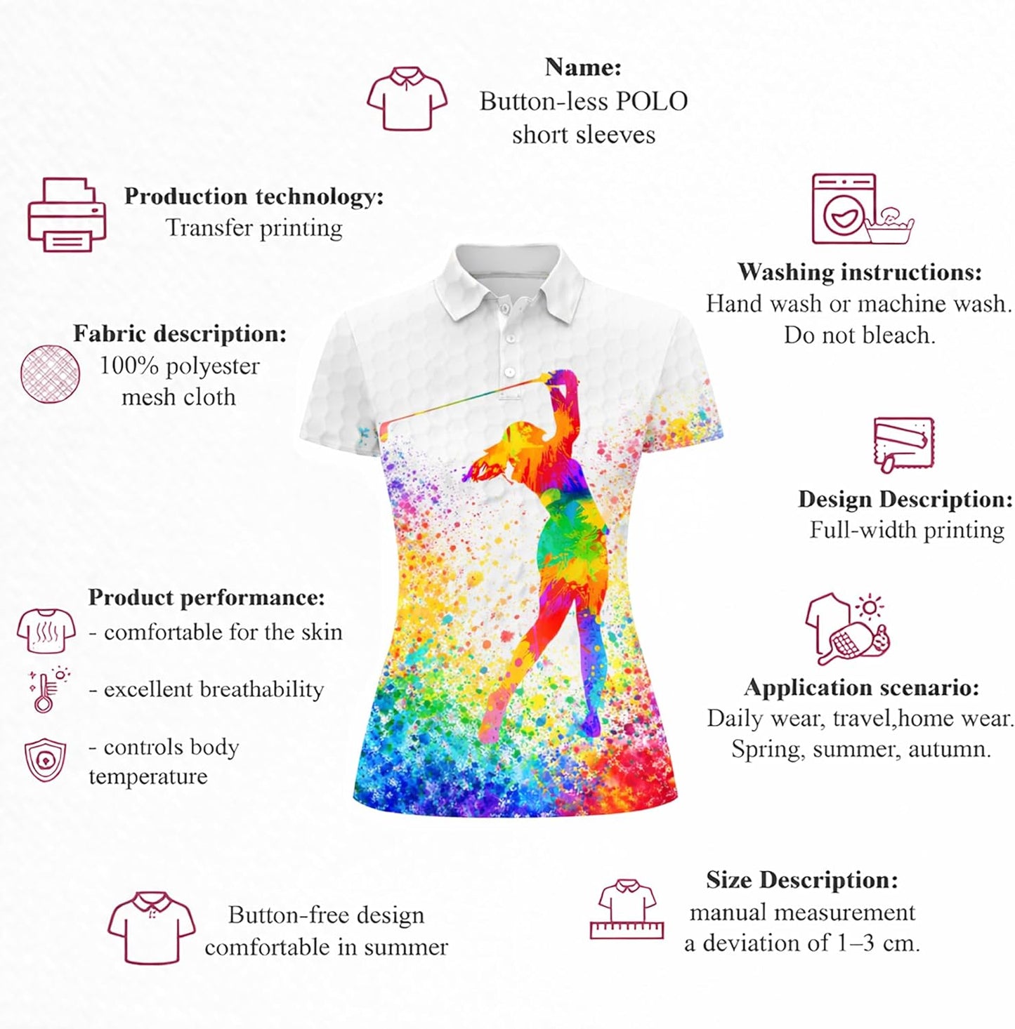 Women Golf Polo Shirt Colorful Splash Golfer Swing Performance Polo Shirt Breathable Athletic Golf Shirt