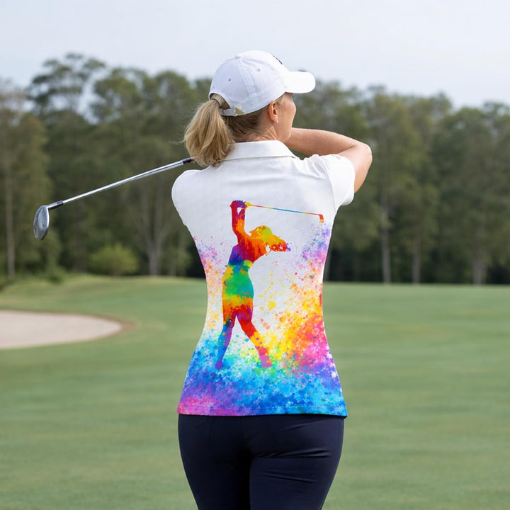 Women Golf Polo Shirt Colorful Splash Golfer Swing Performance Polo Shirt Breathable Athletic Golf Shirt