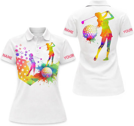 Women Golf Polo Shirt Custom Name Golf Shirt Ladies Colorful Golf Player Polo Performance Golf Apparel