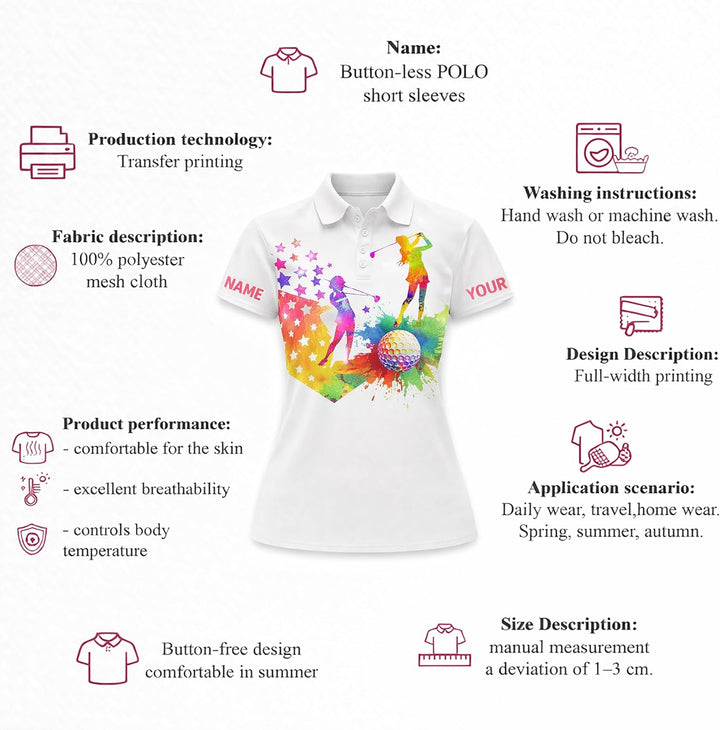 Women Golf Polo Shirt Custom Name Golf Shirt Ladies Colorful Golf Player Polo Performance Golf Apparel