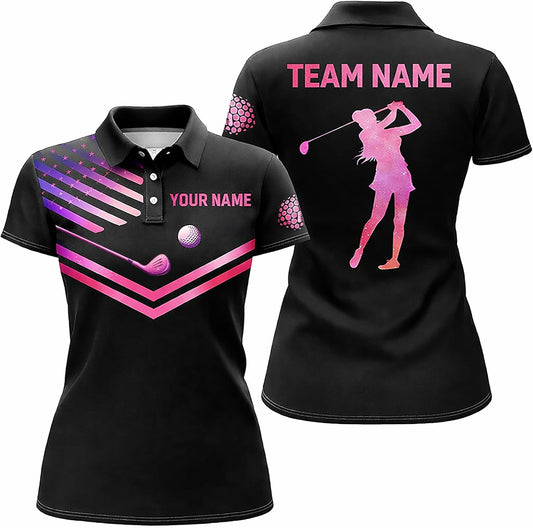 Women Golf Polo Shirt Custom Name Pink Golf Swing Performance Shirt Ladies Golf Team Polo