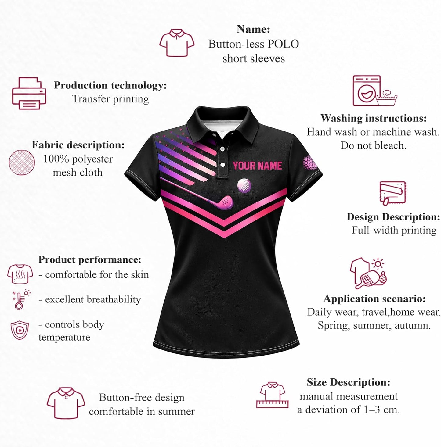 Women Golf Polo Shirt Custom Name Pink Golf Swing Performance Shirt Ladies Golf Team Polo
