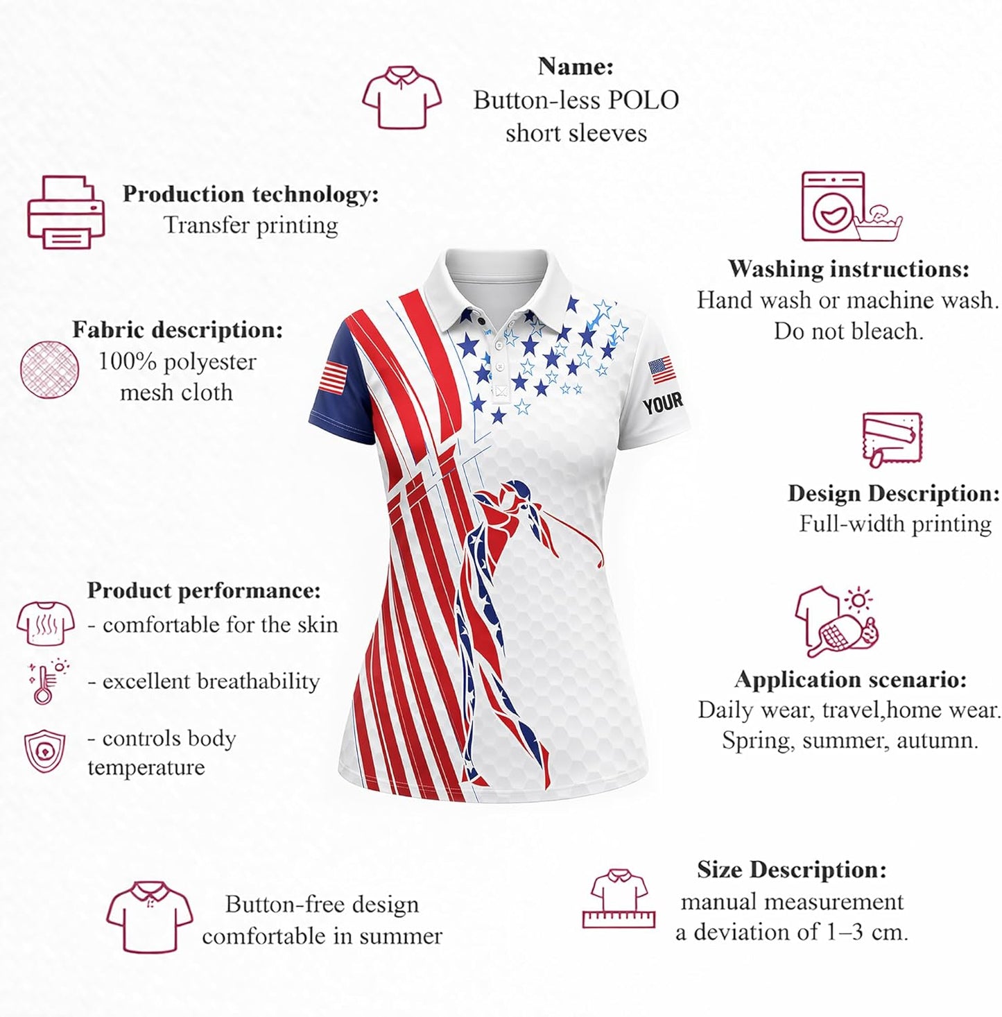 Women Patriotic Golf Polo Shirt Custom Name USA Flag Stars Stripes Golf Shirt Performance Short Sleeve