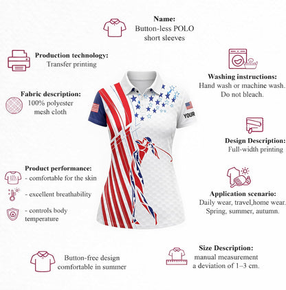 Women Patriotic Golf Polo Shirt Custom Name USA Flag Stars Stripes Golf Shirt Performance Short Sleeve