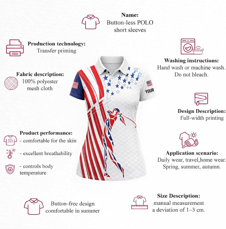 Women Patriotic Golf Polo Shirt Custom Name USA Flag Stars Stripes Golf Shirt Performance Short Sleeve